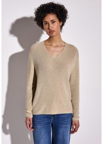 Street One Damen Strickpullovercotton beige, casual, Gr. 36, metallisierte Fasern, Strick, Obermaterial: 78% Baumwolle, 22% metallisierte Fasern,