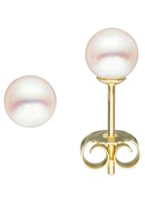 Jobo Damen Paar Ohrstecker, Gelbgold 585-Perlen, gelb, Gelbgold 585, Perlen, Ohrringe, 585 Gold mit Süßwasser-Zuchtperlen 5,5 mm