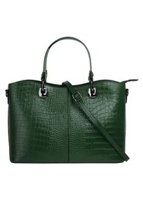 CLUTY Damen Henkeltasche, grün, Leder, Reptilienprägung, Taschen, echt Leder, Made in Italy