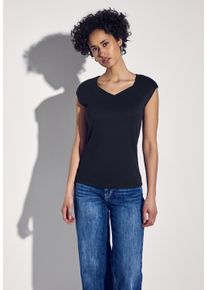 Street One Damen V-Shirt, blau, casual, Gr. 44, unifarben, Web, Stoff, 50% Baumwolle, 50% Modal, Shirts, doppellagig