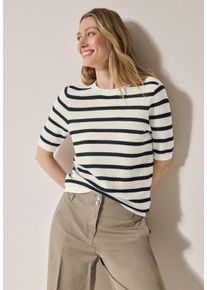 Cecil Damen Kurzarmpullover, blau, casual, Gr. M, gestreift, Strick, Obermaterial: 100% Baumwolle, Pullover, mit Streifen und in Struktur-Optik