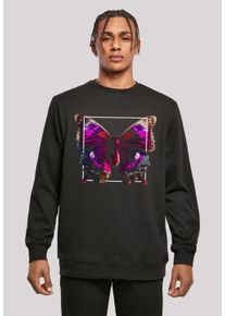 F4NT4STIC Herren Kapuzenpullover "Pink Schmetterling CREWNECK", schwarz, casual, Gr. 4XL, Obermaterial: 50% Baumwolle, 50% Polyester, Pullover, Print