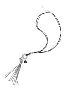 Firetti Damen Kette mit Anhänger "mit kleiner Rose und Herz", Metall-Baumwolle, L: 80cm, schwarz, Metall, Baumwolle, Halsketten, mit Glasstein