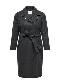 Only CARMAKOMA Damen Langmantel "CARAUGUSTA LIFE BIKER COAT OTW", grau, modisch, Gr. L, meliert, Web, Obermaterial: 100% Polyester, Mäntel, mit Biker