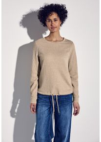 Street One Damen Langarmshirt, beige, casual, Gr. 46, unifarben, Web, 49% Baumwolle, 35% Polyester, 14% Polyester, 2% Elasthan, Shirts, mit