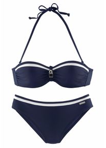 Lascana Damen Bügel-Bandeau-Bikini, blau, Gr. 34, Polyamid, Bikini-Sets, mit Kontrastdetails