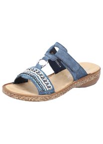 Rieker Damen Pantolette, Gr. 39, blau, Nubuklederimitat, unifarben, klassisch, Schuhe, Keilabsatz, Sommerschuh, Schlappen mit Pailetten- und