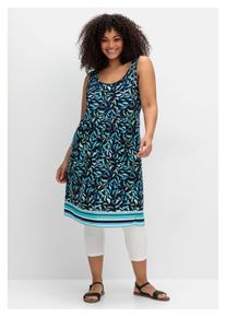 sheego Damen Sommerkleid "Große Größen", blau, feminin, Gr. 52, gemustert, Obermaterial: 95% Viskose, 5% Elasthan, Kleider, in leicht ausgestellter