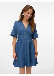Véro Moda VERO MODA Damen Minikleid "VMMELANEY 2/4 SHORT DRESS WVN NOOS", blau, modisch, Gr. XS, meliert, Web, Obermaterial: 100% Polyester, Kleider
