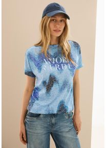 Cecil Damen Print-Shirt, blau, casual, Gr. L, bedruckt, Stoff, 65% Polyester, 35% Viskose, Shirts, mit U-Boot-Ausschnitt
