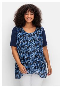 sheego Damen Blusenshirt "Große Größen", blau, feminin, Gr. 44, gemustert, Obermaterial: 95% Viskose, 5% Elasthan;Webteil: 100% Polyester, Shirts,
