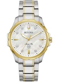 Bulova Damen Quarzuhr "Marine Star", silber, Armbanduhren, Armbanduhr, Damenuhr, Perlmuttzifferblatt, mit Diamanten, Saphirglas