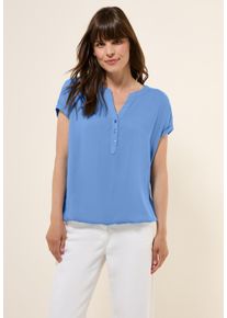 Cecil Damen Kurzarmbluse, blau, casual, Gr. M, unifarben, Stoff, 100% Viskose, Blusen, mit Elastiksaum