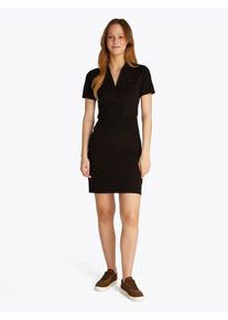 Tommy Hilfiger Damen Polokleid "SLIM OPEN NK POLO DRESS SS", schwarz, casual, Gr. XS, unifarben, Jersey, Obermaterial: 95% Baumwolle, 5% Elasthan,