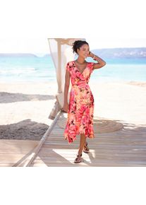 Beach Time BEACHTIME Damen Sommerkleid, pink, feminin, Gr. 38, bedruckt, Jersey, Obermaterial: 95% Viskose, 5% Elasthan, Kleider, mit Zipfelsaum und Schleife,