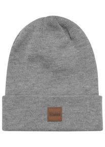 Urban Classics Damen Beanie "Urban Classics Unisex Synthetic Leatherpatch Long Beanie", grau, Kunstfaser, Mützen