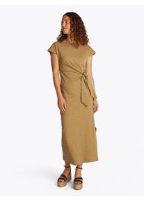 Tommy Hilfiger Damen Midikleid "KNOT BOAT-NK MIDI DRESS SS", beige, casual, Gr. M, unifarben, Jersey, Obermaterial: 100% Baumwolle, Kleider, mit