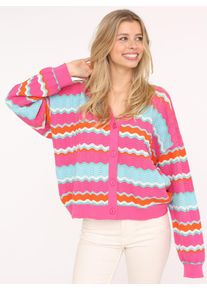 Zwillingsherz Damen Strickjacke ""Streifen Wellen"", bunt, modisch, Gr. S, Obermaterial: 100% Baumwolle, Strickjacken, Mit unifarbenen Bündchen