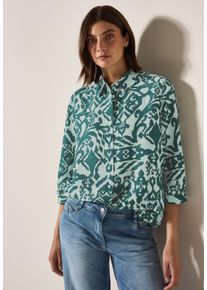 Cecil Damen Hemdbluse, grün, casual, Gr. L, bedruckt, Web, Obermaterial: 55% Leinen, 45% Viskose, Blusen, mit grafischem Muster, mit Leinen