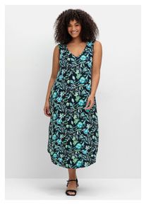 sheego Damen Jerseykleid "Große Größen", blau, feminin, Gr. 46, gemustert, Obermaterial: 95% Viskose (LENZING ECOVERO), 5% Elasthan, Kleider, mit