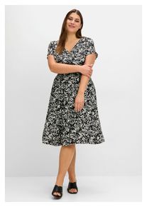 sheego Damen Sommerkleid "Große Größen", schwarz, feminin, Gr. 44, gemustert, Obermaterial: 100% Viskose, Kleider, mit Smokbund und weitem Rock