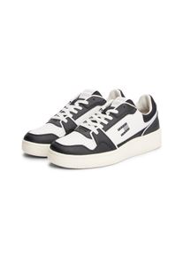 Tommy Jeans Herren Sneaker "TJM RETRO BASKET", Gr. 45, schwarz-weiß, Leder, Textil, Lederimitat, sportlich, Schuhe, Freizeitschuh, Halbschuh,
