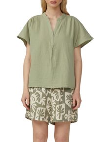 QS Damen Kurzarmbluse, grün, casual, Gr. 36, unifarben, Web, Obermaterial: 100% Baumwolle, Blusen, aus Musselin