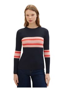 Damen Rundhalspullover, blau, casual, Gr. L, Tom Tailor Denim, colorblocking, Feinstrick, Obermaterial: 65% Viskose, 35% Polyamid, Pullover, mit