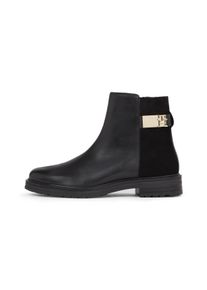 Tommy Hilfiger Damen Stiefelette "TH LOGO LEATHER MIX CHELSEA", Gr. 36, schwarz, Glattleder, Veloursleder, unifarben, modisch, Schuhe, Blockabsatz,