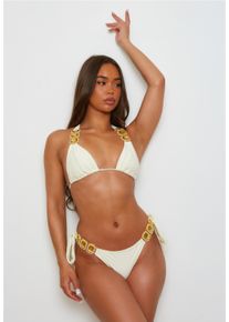MODA MINX Damen Triangel-Bikini-Top "Boujee", beige, elegant, Gr. S, unifarben, 82% Polyamid, 18% Elasthan, Bikini-Oberteile, mit funkelndem