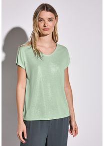 Street One Damen T-Shirt, grün, casual, Gr. 36, glänzend, Stoff, 80% Polyester, 20% Viskose, Shirts, mit Seitlichen Einschlitzen am Saum