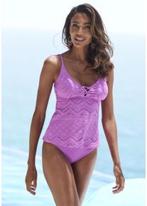 Lascana Damen Tankini-Top "Omara", lila, modisch, Gr. 38, unifarben, Microfaser, Recycling-Polyamid, Bikini-Oberteile, mit Lochstickerei