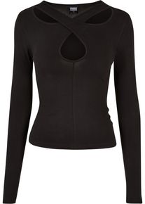 Urban Classics Damen Longsleeve "Urban Classics Damen Ladies Crossed Cut Out Longsleeve", schwarz, klassisch, Gr. XS, unifarben, 95% Baumwolle, 5%