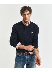 Gant Herren Strickpullover "COTTON CABLE C-NECK", blau, Basic, Gr. M, Strick, Obermaterial: 100% Baumwolle, Pullover, mit Wappen-Logostickerei auf