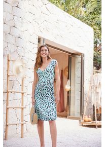 Heine Damen Shirtkleid "Shirtkleid", blau, Gr. 36, gemustert, 95% Viskose, 5% Elasthan, Meshfutter:17% Elasthan, 83% Polyamid, Kleider