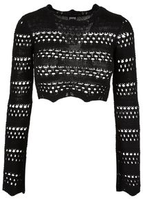 Urban Classics Damen Rundhalspullover "Urban Classics Damen Ladies Cropped Crochet Knit Sweater", schwarz, klassisch, Gr. XS, unifarben, 100%