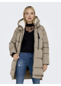 Only Damen Steppmantel "ONLNEWNORA LONG PUFFER COAT LIFE CC OTW", beige, modisch, Gr. L, unifarben, leicht glänzend, Steppware, Obermaterial: 100%