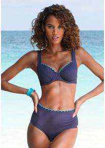 Lascana Damen Highwaist-Bikini-Hose "Camilla", blau, Gr. 36, unifarben, kontrastfarbene Details, Polyamid, Badehosen, mit Farbkontrast