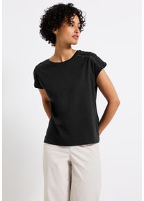 Street One Damen T-Shirt, schwarz, casual, Gr. 38, unifarben, Jersey, Obermaterial: 50% Baumwolle, 50% Modal, Shirts, mit Häkeldetails