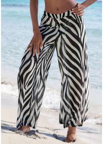 Damen Strandhose, schwarz, modisch, Gr. 40, French Connection, bedruckt, Mesh, Obermaterial: 95% Polyester, 5% Elasthan, Hosen, aus transparenter