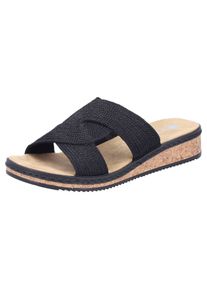 Rieker Damen Pantolette, Gr. 36, schwarz, Textil, Flechtoptik, unifarben, Basic, Schuhe, Sommerschuh, Schlappen, Hausschuh, Keilabsatz, mit weicher