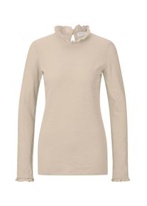RICHROYAL Damen Langarmshirt "2409 O Slub F LS", braun, casual, Gr. S, Single Jersey, Obermaterial: 100% Baumwolle, Shirts, mit Rüschenkante an