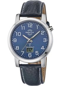 MASTER TIME Herren Funkuhr "Basic", blau, Armbanduhren, Armbanduhr, Quarzuhr, Herrenuhr, Datum, Leuchtzeiger, Lederarmband