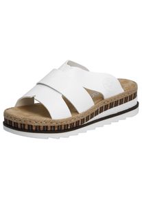Rieker Damen Pantolette, Gr. 36, weiß, Lederimitat, modisch, Schuhe, Keilabsatz, Sommerschuh, Schlappen mit Juteumrahmung