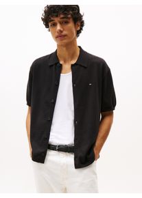 Tommy Hilfiger Herren Kurzarmhemd "ESSENTIAL COTTON SS OVER SHIRT", schwarz, casual, Gr. M, Strick, Obermaterial: 100% Baumwolle, Hemden