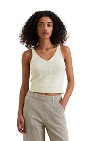 Marc O'Polo Damen V-Ausschnitt-Pullover "aus Cotton-Slub-Garn", weiß, casual, Gr. XXL, MARC O'POLO DENIM, unifarben, Obermaterial: 100% Baumwolle, Pullover