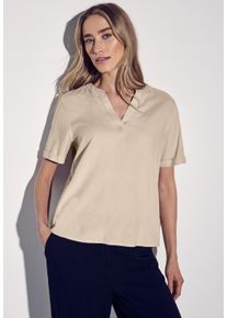 Street One Damen Kurzarmblusecotton beige, casual, Gr. 34, unifarben, Web, Obermaterial: 100% Viskose, Blusen, mit geschlitztem Rundhalsausschnitt