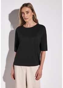 Street One Damen T-Shirt, schwarz, casual, Gr. 34, unifarben, Stoff, 80% Polyester, 20% Viskose, Shirts, mit Seitlichen Einschlitzen am Saum