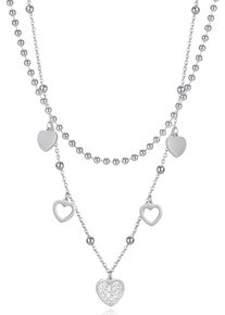 Firetti Damen Kette mit Anhänger "Schmuck Geschenk Hearts Charm", Edelstahl, L: 46cm, weiß, Edelstahl, Halsketten, mit Zirkonia (synth.)