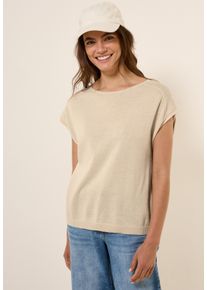 Cecil Damen Strickpulloverpearl beige meliert, casual, Gr. XXL, unifarben, Web, 53% Baumwolle, 37% Viskose, 10% Nylon, Pullover, mit Materialmix